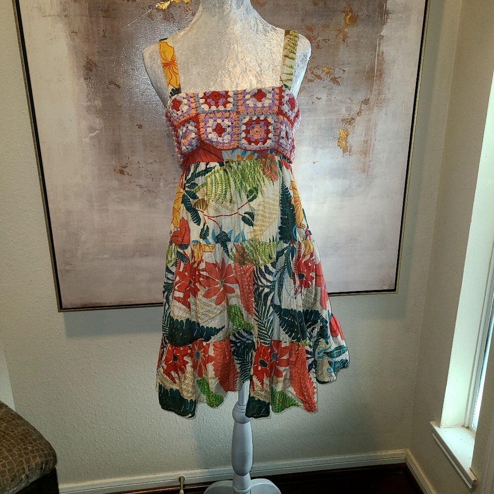 FARM Rio Red and Green Smocked Sundress